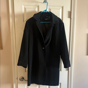 Calvin Klein Black Trench Coat with Wide Lapel Collar